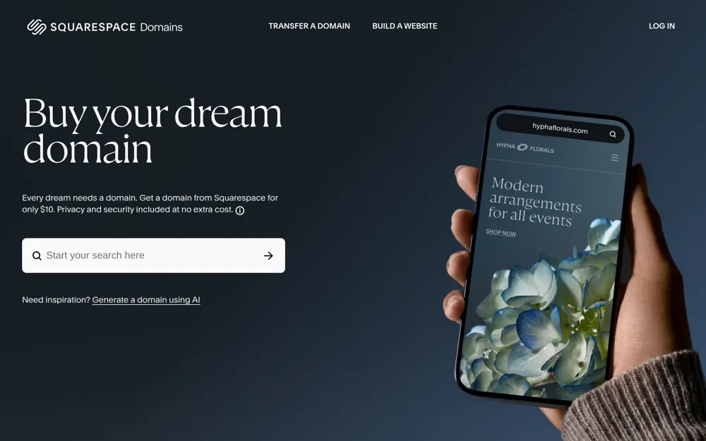 The Squarespace domains page