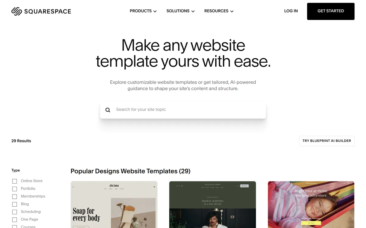 The Squarespace template gallery