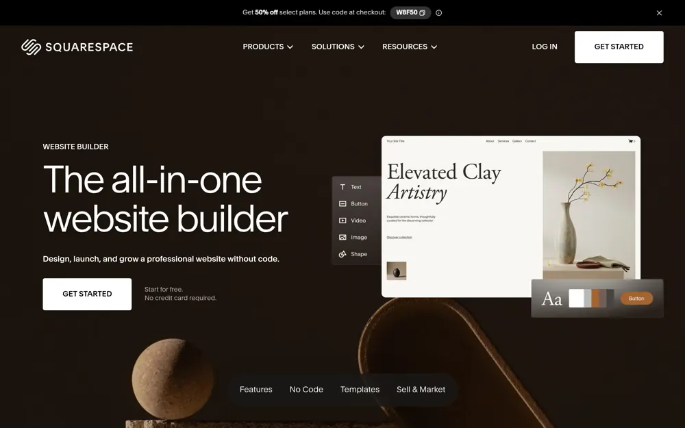 The Squarespace website builder page