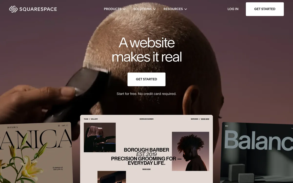 The Squarespace home page