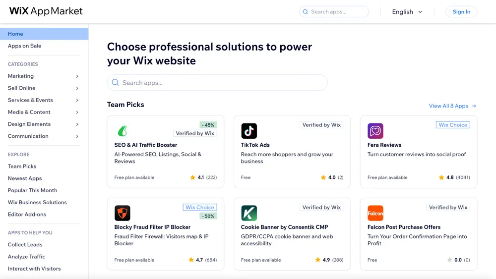The Wix app market